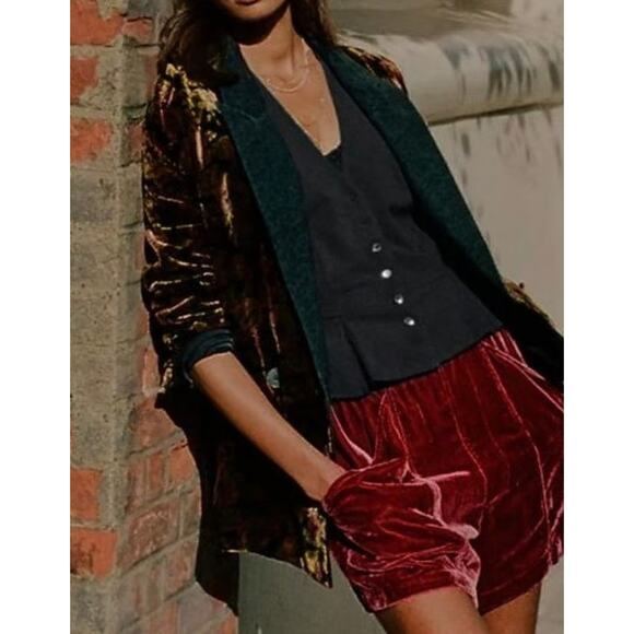 Free People Pants - Free People At First Sight Velvet Paperbag Shorts High Rise Red Wine Burgundy XS